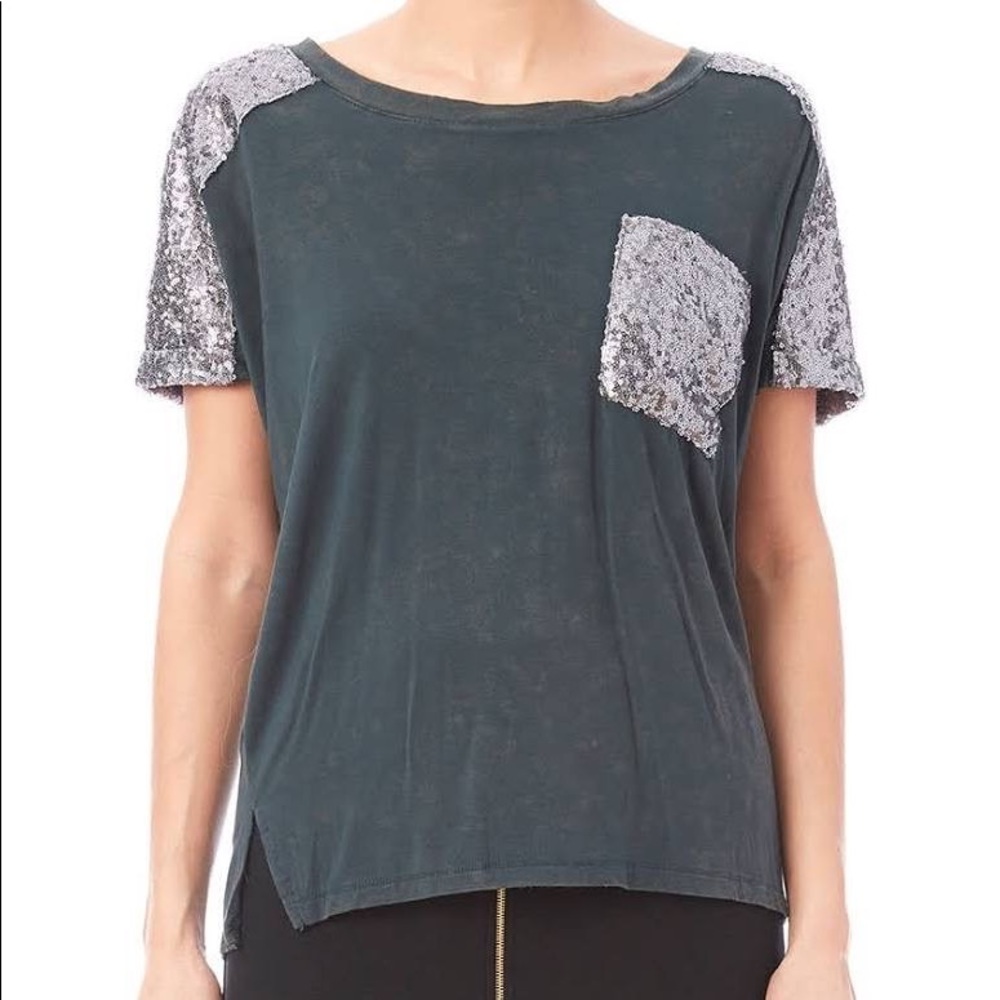 POL Oversized Sequin Short Sleeve Top